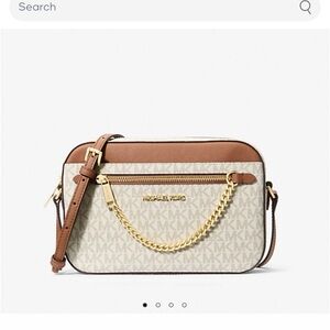 Michael Kors Brown and Cream Crossbody Bag with Signature Gold Accents